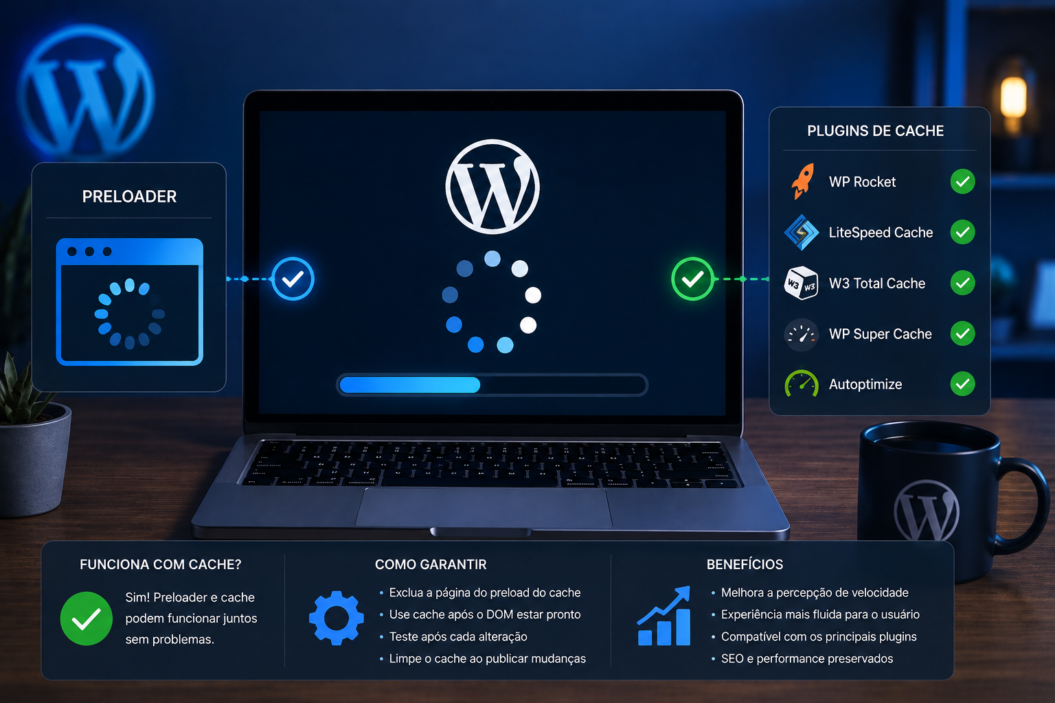 Preloader funcionando com plugins de cache WordPress